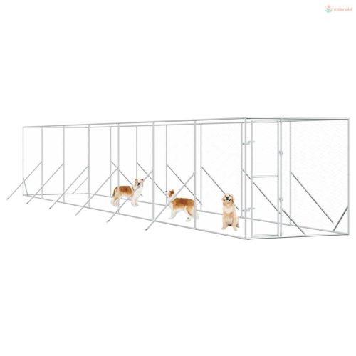 Ezüstszínű kültéri horganyzott acél kutyakennel 2 x 14 x 2 m