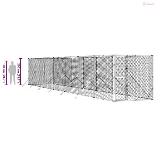 Ezüstszínű kültéri horganyzott acél kutyakennel 2 x 14 x 2 m