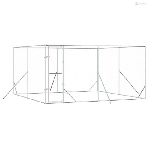 Ezüstszínű kültéri horganyzott acél kutyakennel 4x4x2 m