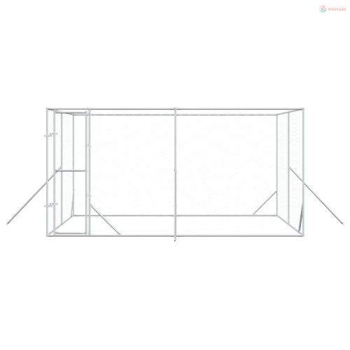 Ezüstszínű kültéri horganyzott acél kutyakennel 4x4x2 m