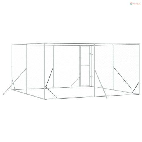 Ezüstszínű kültéri horganyzott acél kutyakennel 4x4x2 m