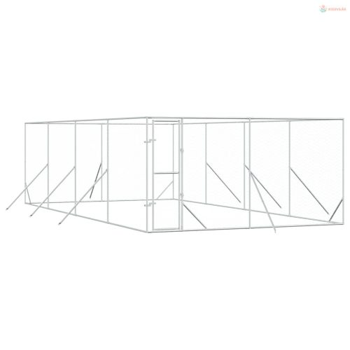 Ezüstszínű kültéri horganyzott acél kutyakennel 4x8x2 m