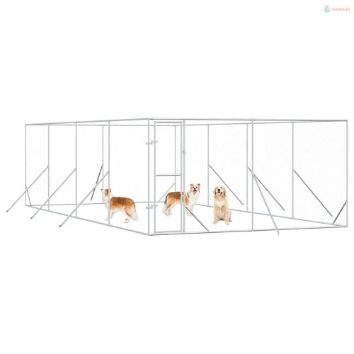 Ezüstszínű kültéri horganyzott acél kutyakennel 4x8x2 m