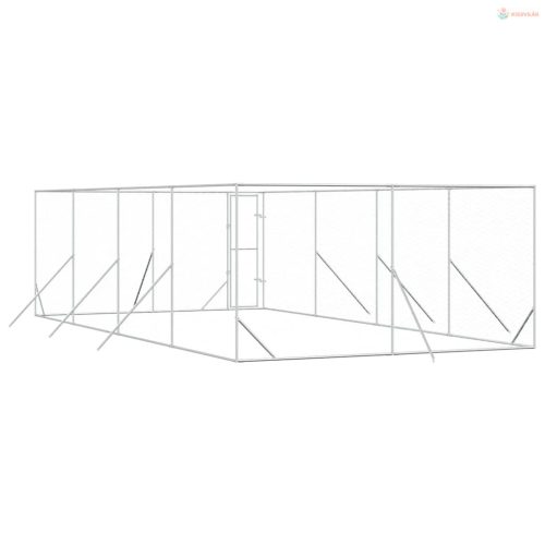 Ezüstszínű kültéri horganyzott acél kutyakennel 4x8x2 m