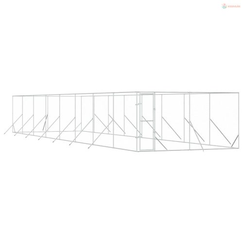 Ezüstszínű kültéri horganyzott acél kutyakennel 4 x 16 x 2 m