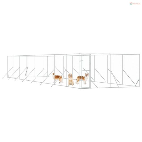 Ezüstszínű kültéri horganyzott acél kutyakennel 4 x 16 x 2 m