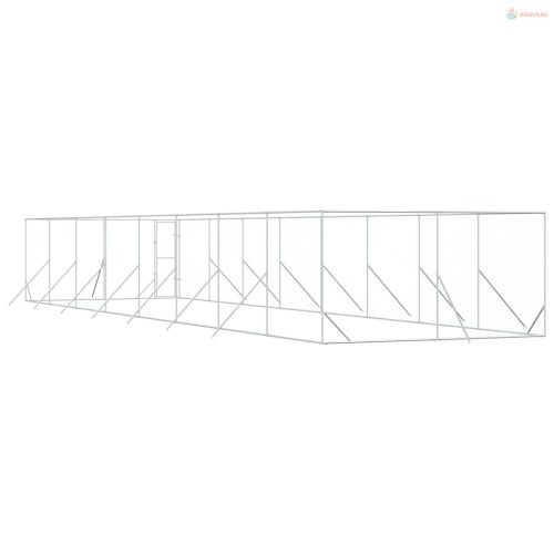 Ezüstszínű kültéri horganyzott acél kutyakennel 4 x 16 x 2 m