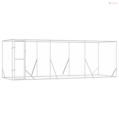 Ezüstszínű kültéri horganyzott acél kutyakennel 6x2x2 m