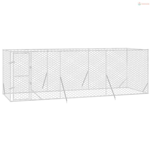 Ezüstszínű kültéri horganyzott acél kutyakennel 6x2x2 m