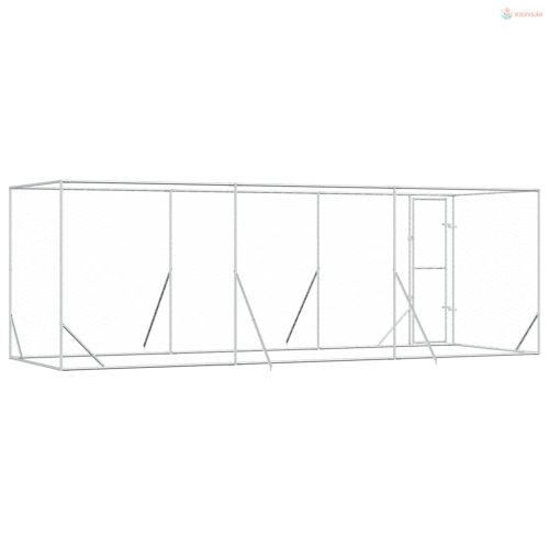 Ezüstszínű kültéri horganyzott acél kutyakennel 6x2x2 m