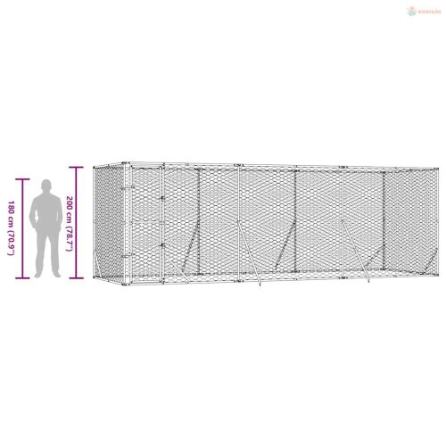 Ezüstszínű kültéri horganyzott acél kutyakennel 6x2x2 m