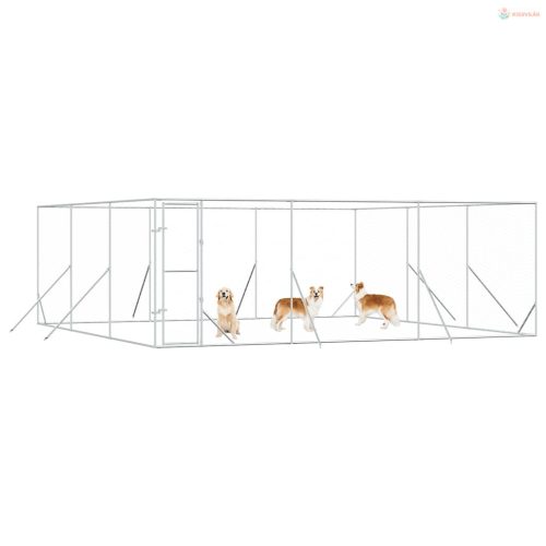 Ezüstszínű kültéri horganyzott acél kutyakennel 6x6x2 m