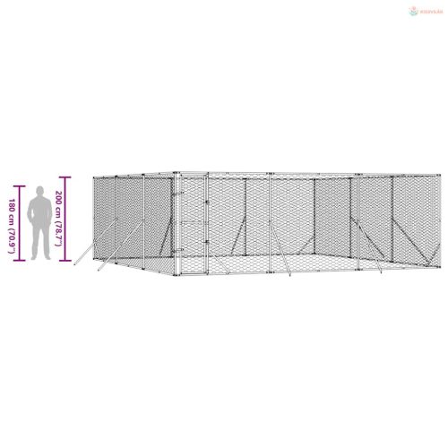 Ezüstszínű kültéri horganyzott acél kutyakennel 6x6x2 m