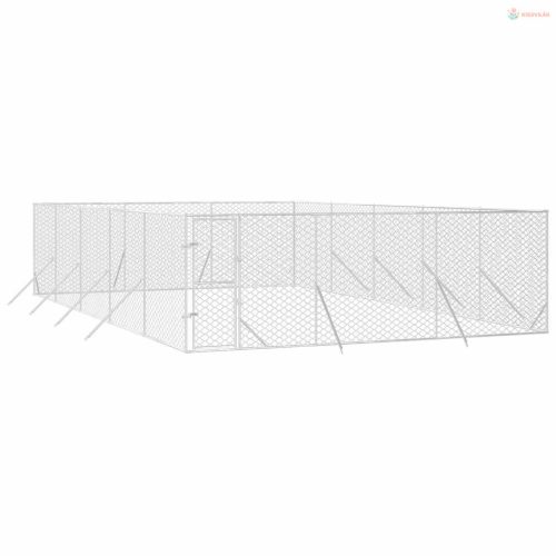 Ezüstszínű kültéri horganyzott acél kutyakennel 6 x 10 x 2 m