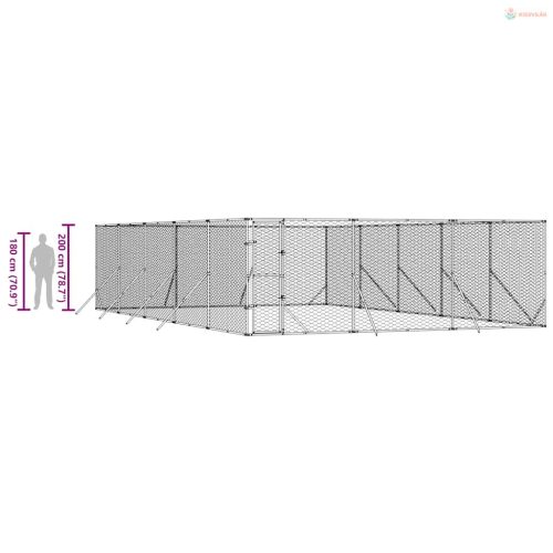 Ezüstszínű kültéri horganyzott acél kutyakennel 6 x 10 x 2 m