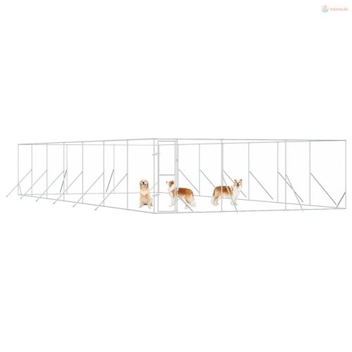 Ezüstszínű kültéri horganyzott acél kutyakennel 6 x 14 x 2 m