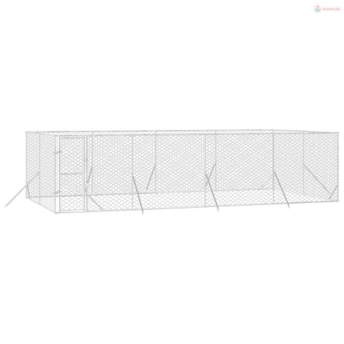 Ezüstszínű kültéri horganyzott acél kutyakennel 8x4x2 m