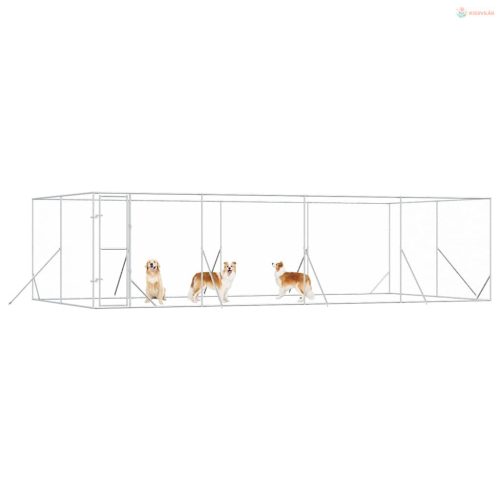 Ezüstszínű kültéri horganyzott acél kutyakennel 8x4x2 m