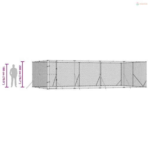 Ezüstszínű kültéri horganyzott acél kutyakennel 8x4x2 m