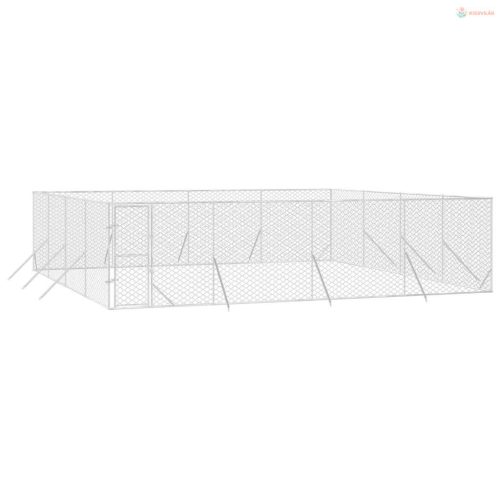 Ezüstszínű kültéri horganyzott acél kutyakennel 8x8x2 m