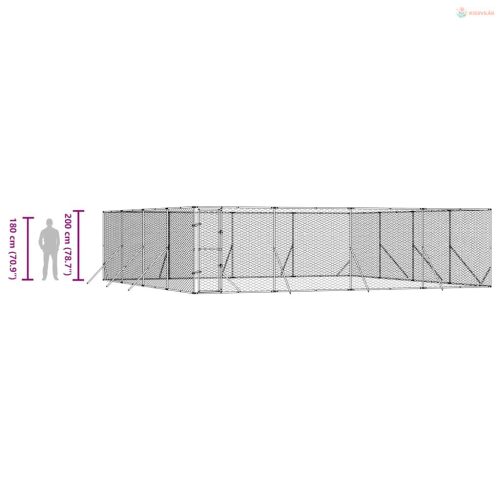 Ezüstszínű kültéri horganyzott acél kutyakennel 8x8x2 m