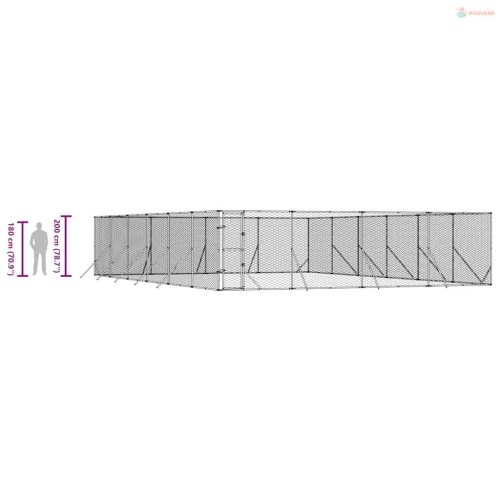 Ezüstszínű kültéri horganyzott acél kutyakennel 8 x 12 x 2 m