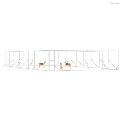 Ezüstszínű kültéri horganyzott acél kutyakennel 8 x 16 x 2 m