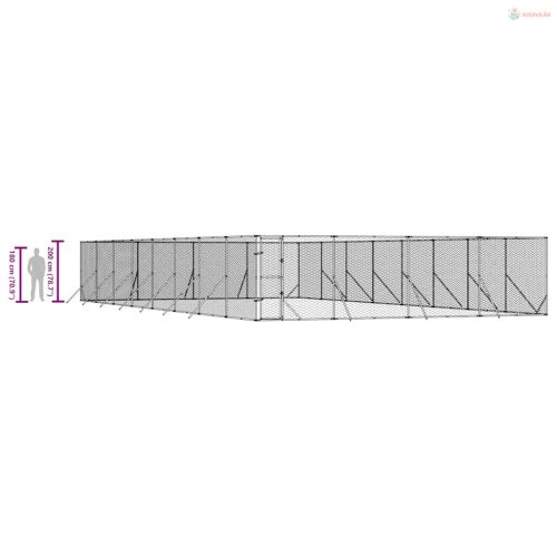 Ezüstszínű kültéri horganyzott acél kutyakennel 8 x 16 x 2 m