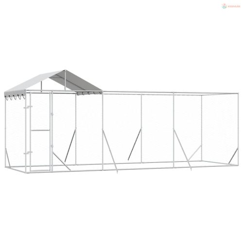 Ezüstszínű horganyzott acél kutyakennel tetővel 6x2x2,5 m