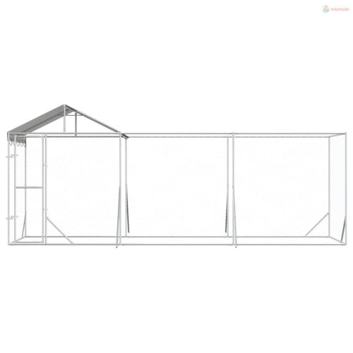 Ezüstszínű horganyzott acél kutyakennel tetővel 6x2x2,5 m