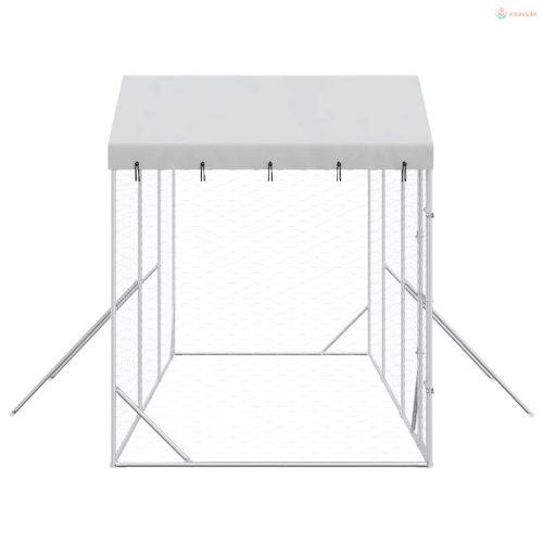 Ezüstszínű horganyzott acél kutyakennel tetővel 6x2x2,5 m