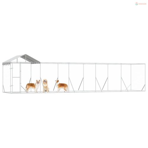 Ezüstszínű horganyzott acél kutyakennel tetővel 10x2x2,5 m