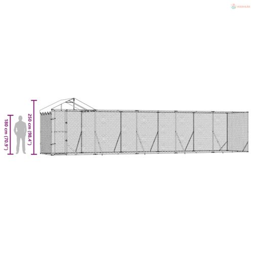 Ezüstszínű horganyzott acél kutyakennel tetővel 10x2x2,5 m