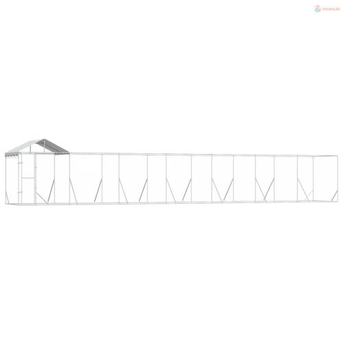 Ezüstszínű horganyzott acél kutyakennel tetővel 14x2x2,5 m