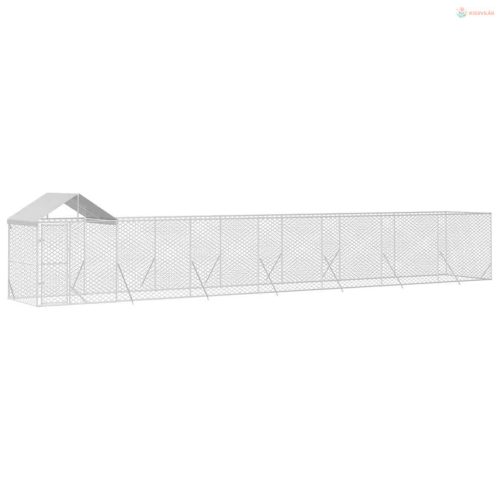 Ezüstszínű horganyzott acél kutyakennel tetővel 14x2x2,5 m