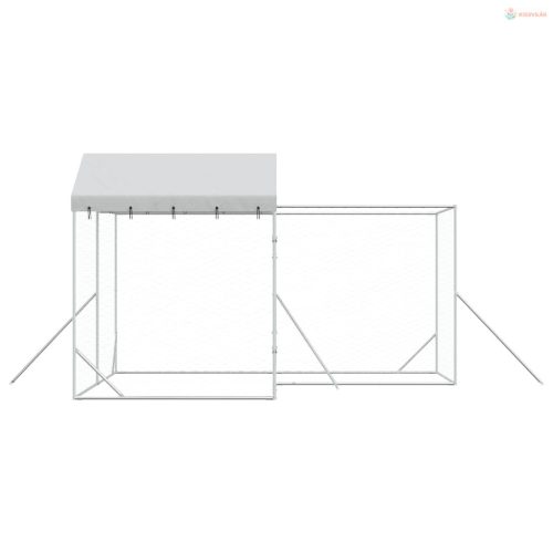 Ezüstszínű horganyzott acél kutyakennel tetővel 4x4x2,5 m