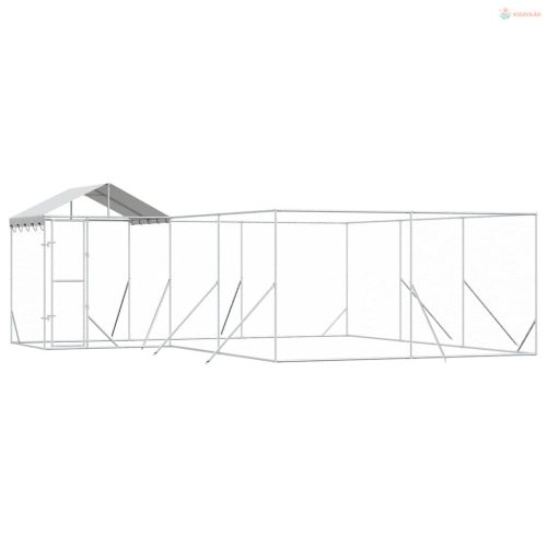 Ezüstszínű horganyzott acél kutyakennel tetővel 6x6x2,5 m