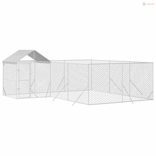 Ezüstszínű horganyzott acél kutyakennel tetővel 6x6x2,5 m