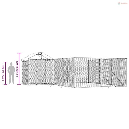 Ezüstszínű horganyzott acél kutyakennel tetővel 6x6x2,5 m