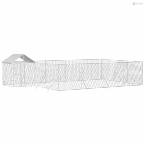 Ezüstszínű horganyzott acél kutyakennel tetővel 10x6x2,5 m