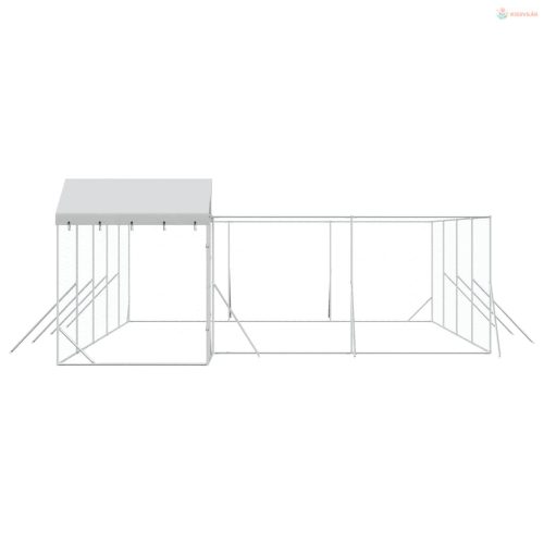 Ezüstszínű horganyzott acél kutyakennel tetővel 10x6x2,5 m