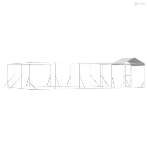 Ezüstszínű horganyzott acél kutyakennel tetővel 10x6x2,5 m