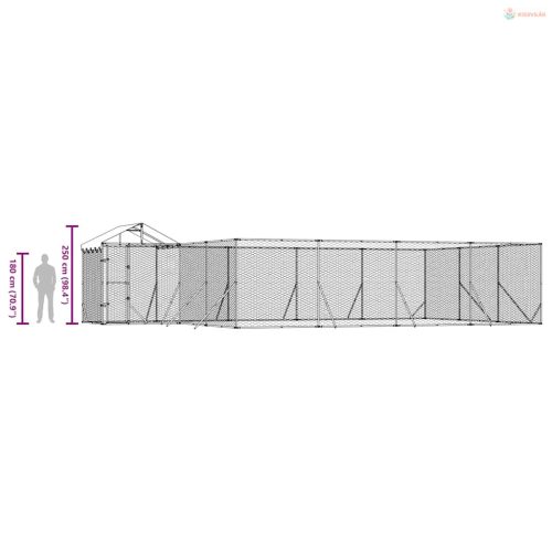 Ezüstszínű horganyzott acél kutyakennel tetővel 10x6x2,5 m