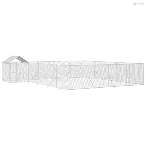 Ezüstszínű horganyzott acél kutyakennel tetővel 10x8x2,5 m