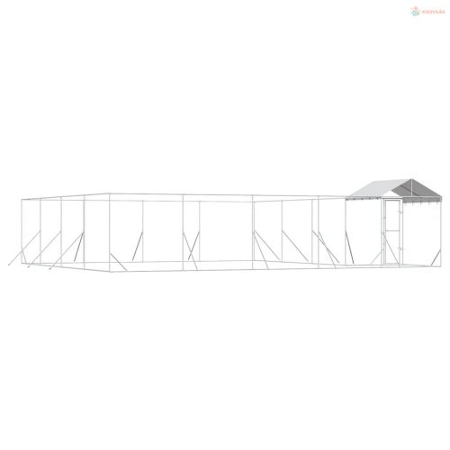 Ezüstszínű horganyzott acél kutyakennel tetővel 10x8x2,5 m