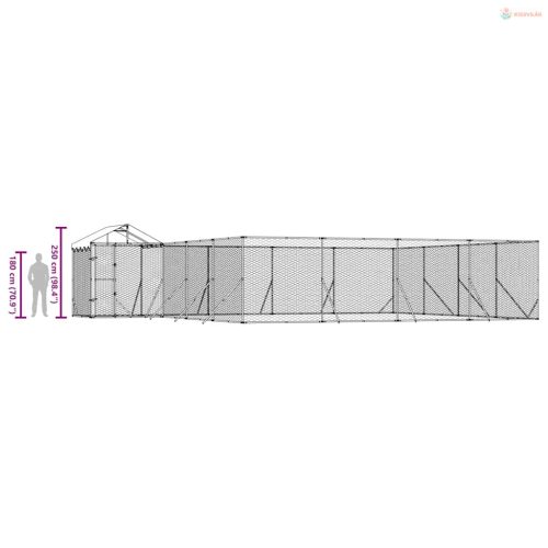 Ezüstszínű horganyzott acél kutyakennel tetővel 10x8x2,5 m