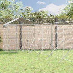   Ezüstszínű horganyzott acél kutyakennel tetővel 12x12x2,5 m