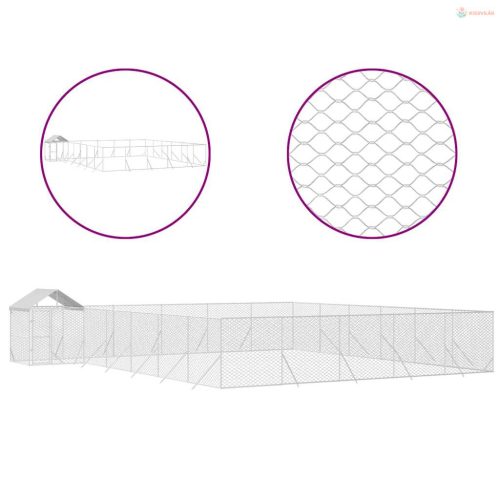 Ezüstszínű horganyzott acél kutyakennel tetővel 12x12x2,5 m