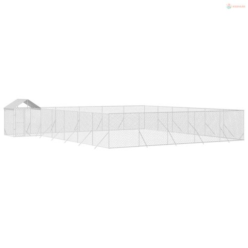 Ezüstszínű horganyzott acél kutyakennel tetővel 12x12x2,5 m