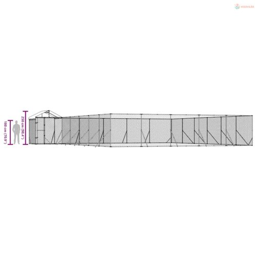 Ezüstszínű horganyzott acél kutyakennel tetővel 12x12x2,5 m